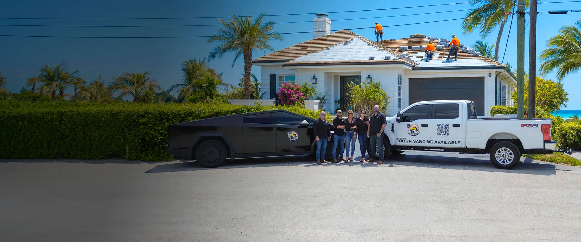 Top Florida Roofing team with Miami skyline