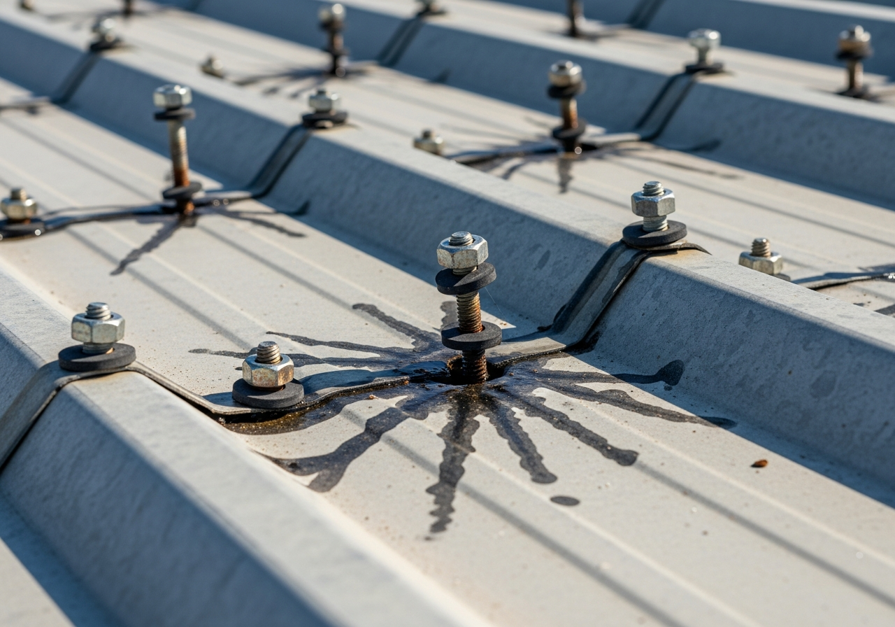 Leaking R-Panel Metal Roof — Fasteners Backing Out