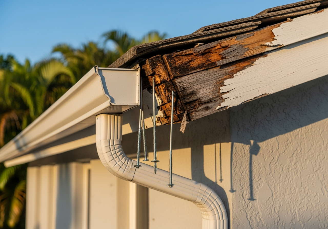 Gutters Pulling Away Due to Rotted Fascia