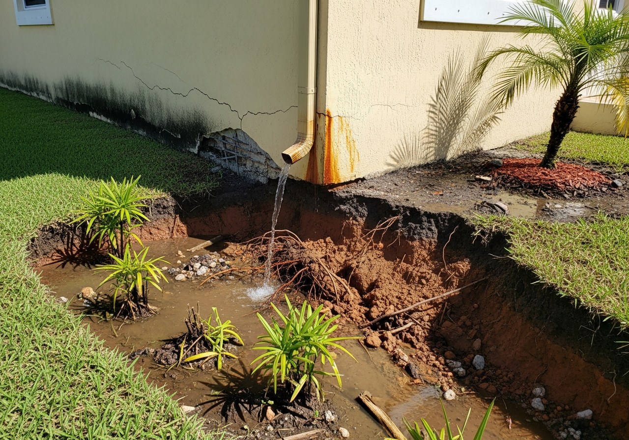 Foundation Erosion or Landscaping Damage Near Downspouts