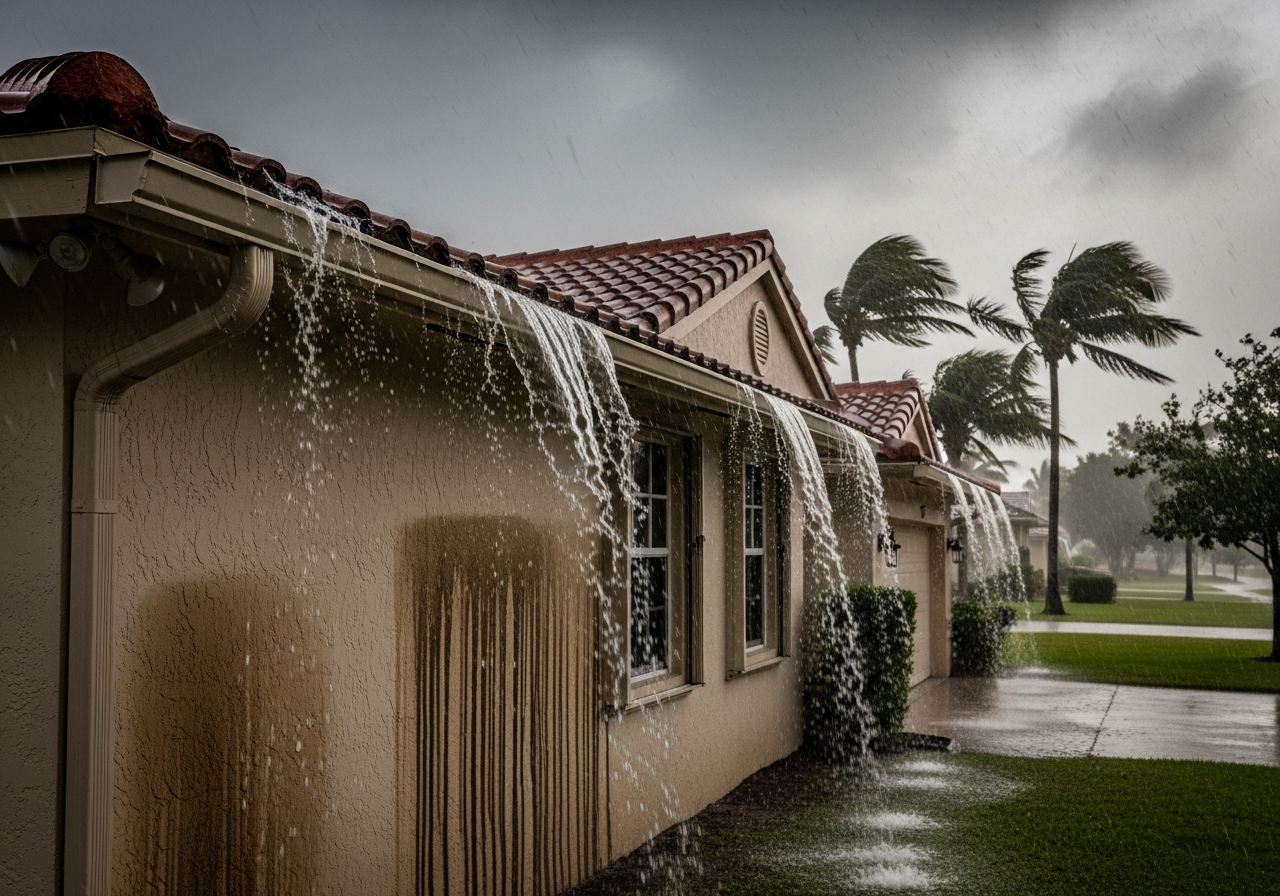 Gutters Overflow During Miami Rainstorms