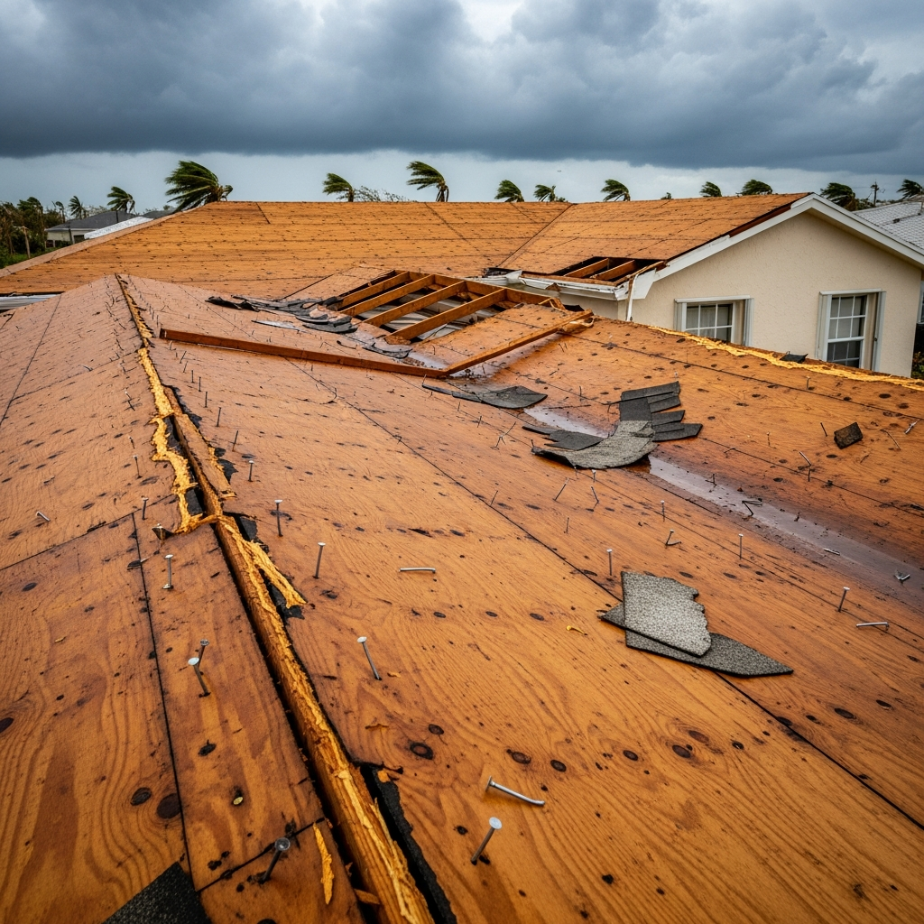 Missing or exposed roofing