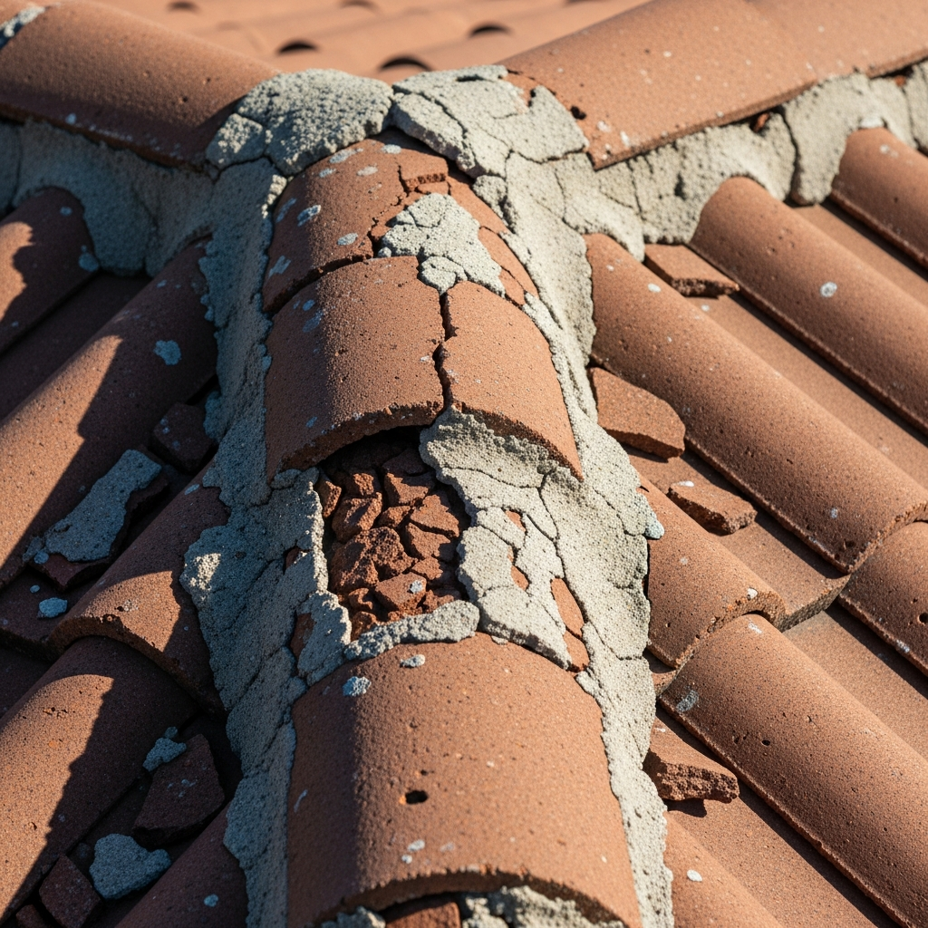 Cracked Mortar at Tile Ridges and Hips