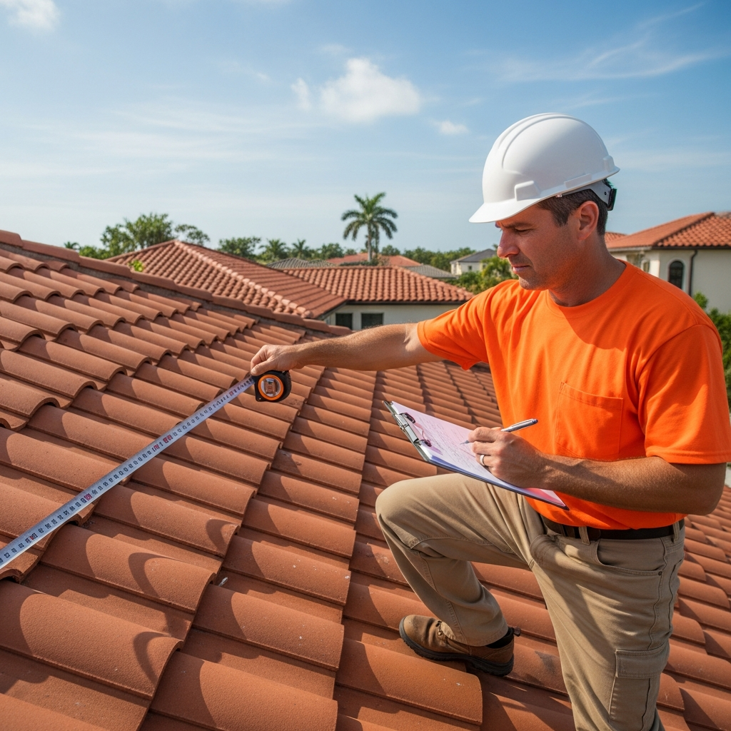 Certified inspector performing roof insurance inspection in Miami