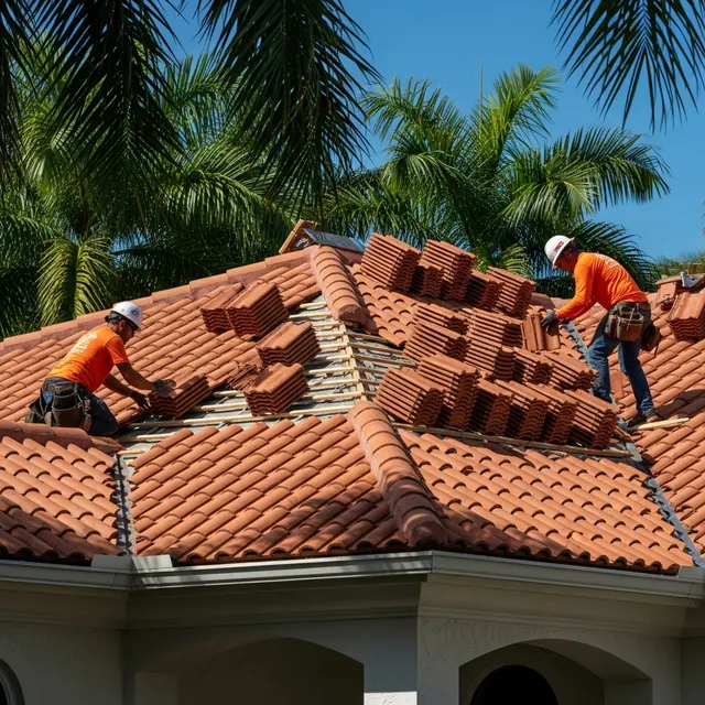 Clay barrel tile roof on a Miami-Dade residential home in Coral Gables