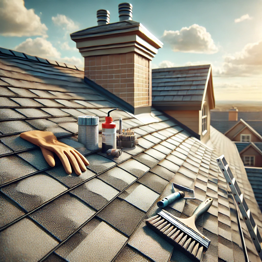 a roof with tools on it